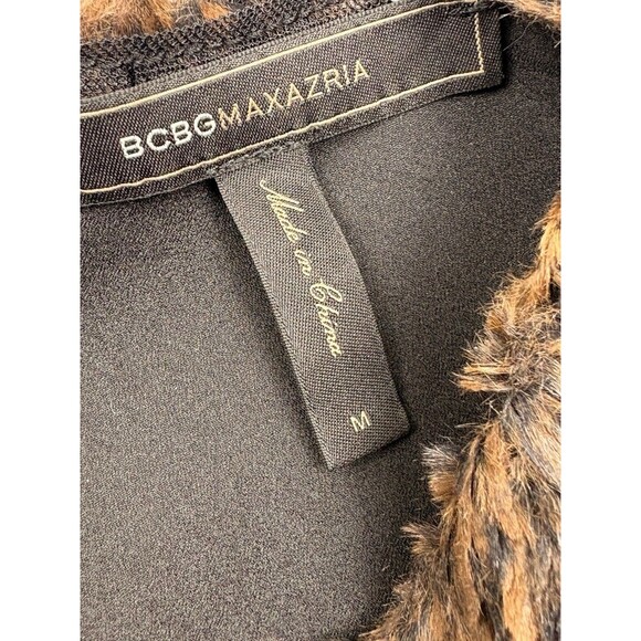 BCBG Max Azria Tulum Faux Fur Zip Back Top Camel Brown Y2K Mob Wife Holiday M - Picture 3 of 16